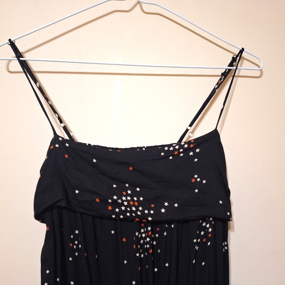 SANDRO ruffle jumpsuit sleeveless elastic waist black pink white stars medium - Picture 4 of 10